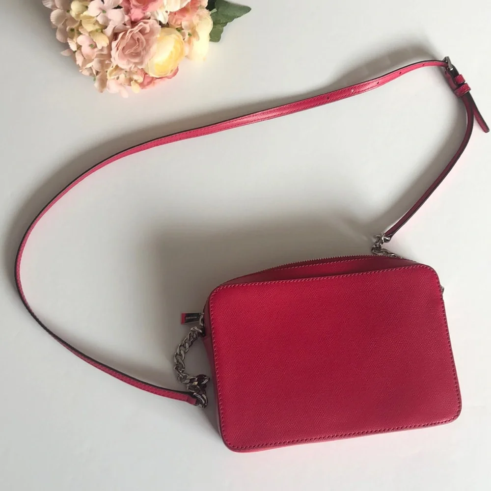 Michael Kors Jet Set Crossbody Raspberry Pink Red Leather MK Crossbo